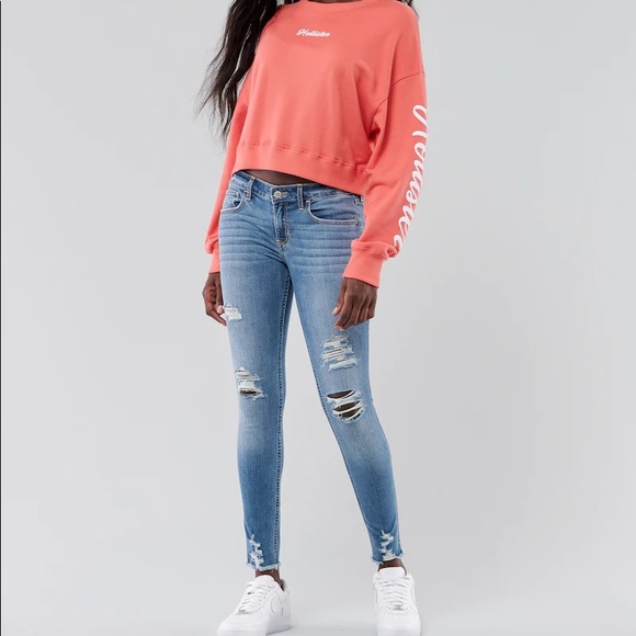 Hollister Low Rise Ripped Black Super Skinny Jeans - Size 24 - Picture 6 of 6